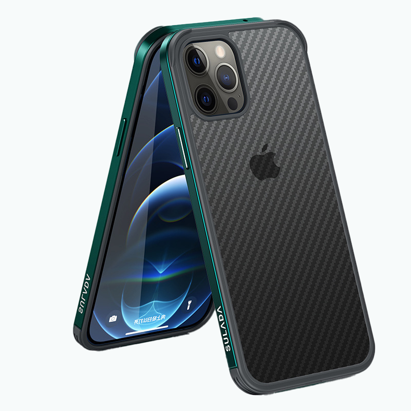 Carbon fiber texture metal frame iphone case