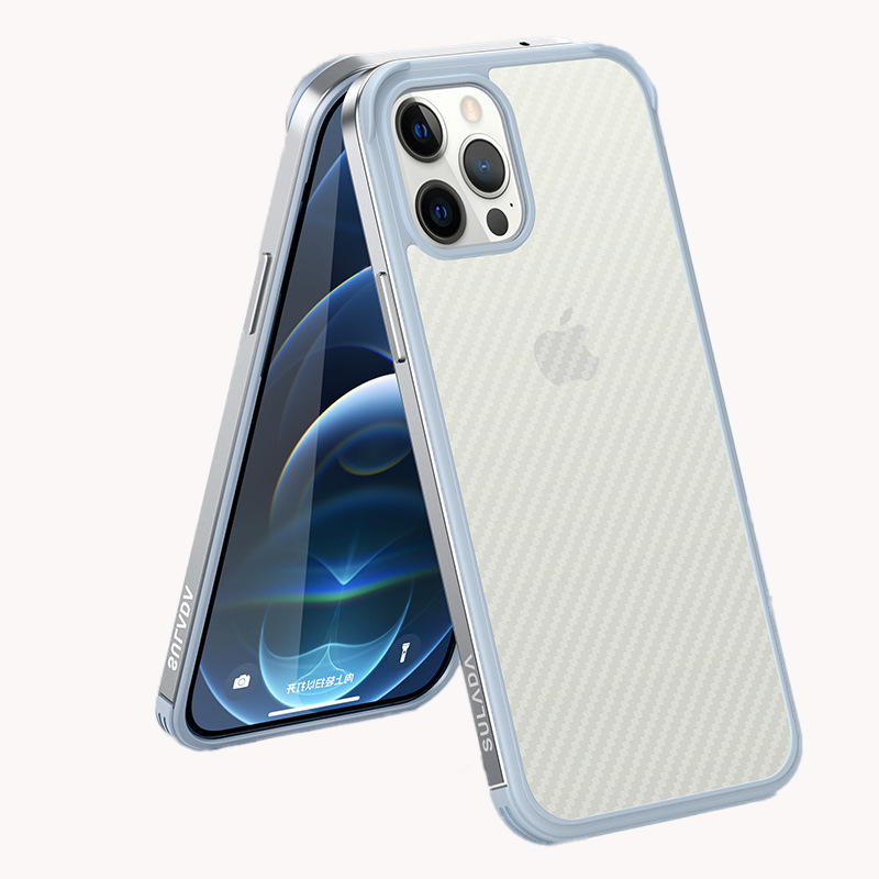 Carbon fiber texture metal frame iphone case