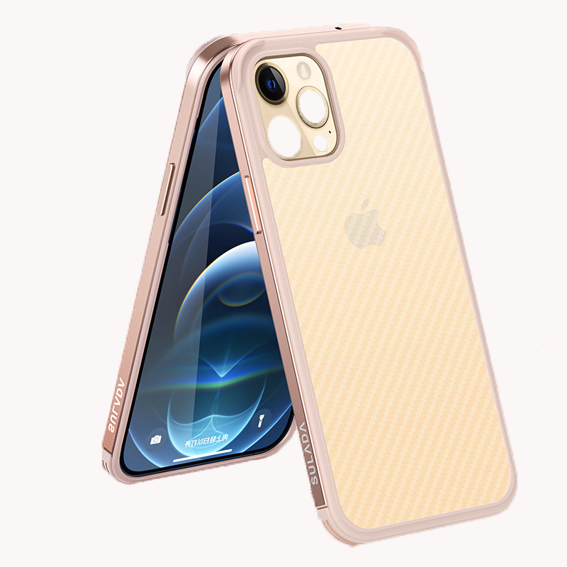 Carbon fiber texture metal frame iphone case