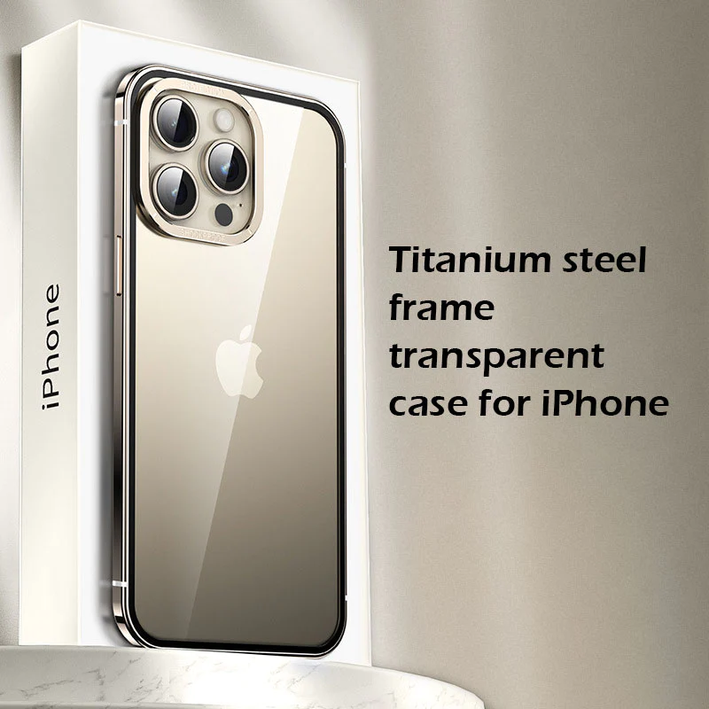 Titanium steel frame transparent case for iphone